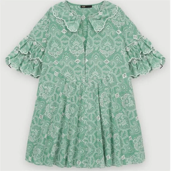 Maje Raberie Embroidered Eyelet Cotton Dress hold C - Picture 6 of 16